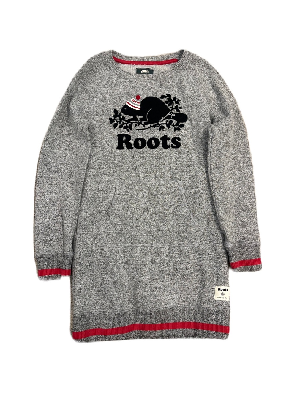 Roots Grey Knit Sweater Dress with Red Trim - 7-8 Years